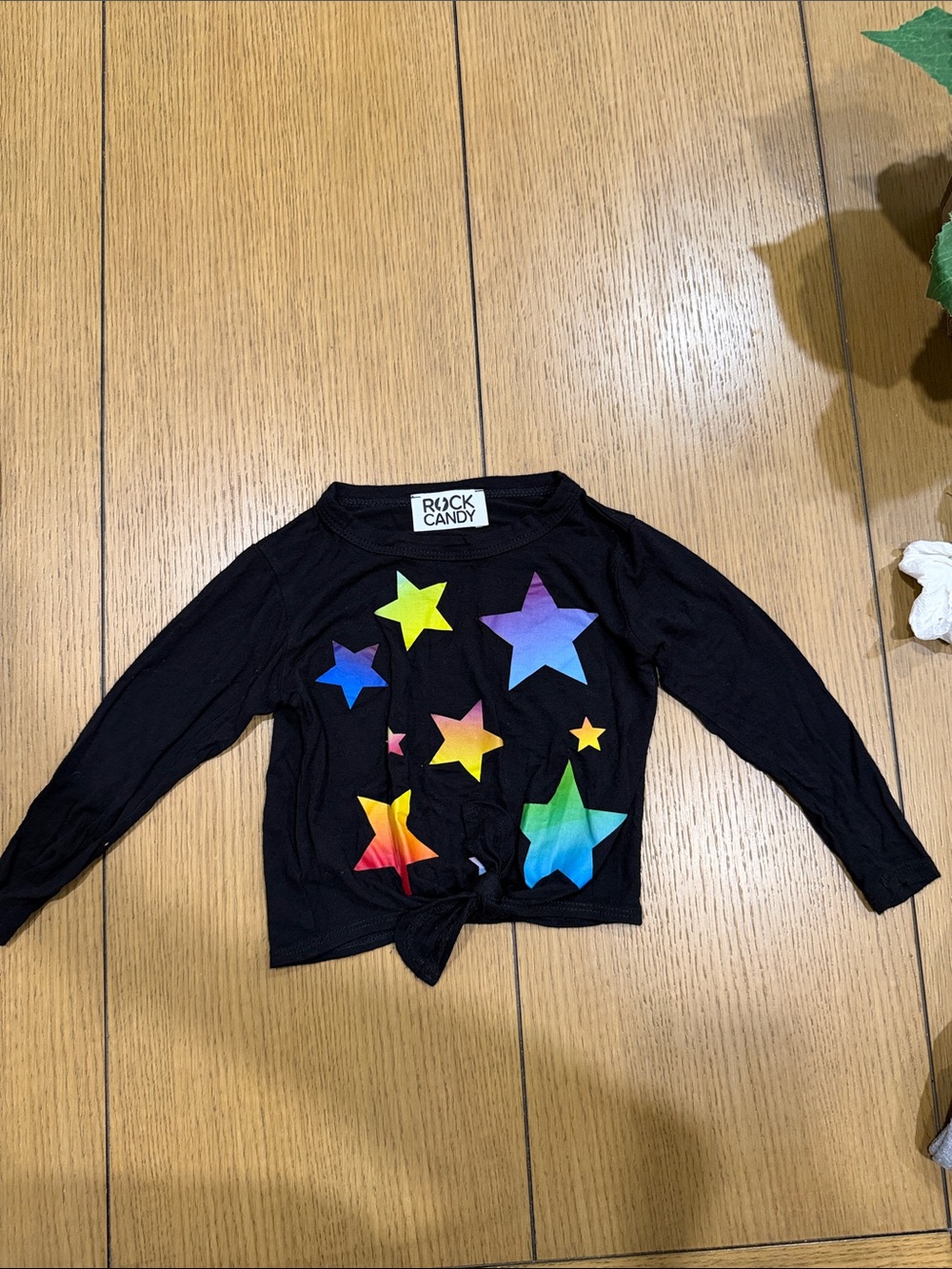 Rock & Candy Black Long-Sleeve Tie-Front Top with Rainbow Stars